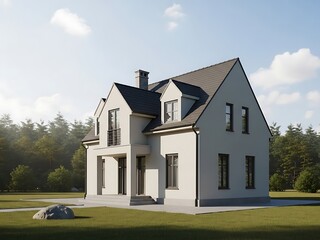 Elegant Suburban Home Exterior with Lush Green Lawn and Tranquil Ambience