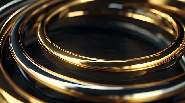 Abstract Golden Metal Rings Rotating Concentrically: Precision and Science Video.