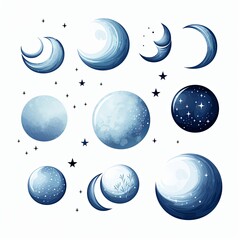 Enchanting Lunar Phases Celestial Watercolor Graphic Set for Mystical Designs and Astrology