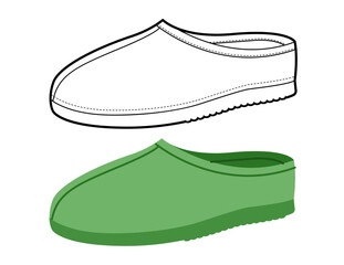 Green house clog sandal shoe women flat plus line set. Closed toe rubber slipper for lifestyle blog outdoor project. Technical fashion illustration CAD mockup mixed vector man unisex isolated style. © Vectoressa