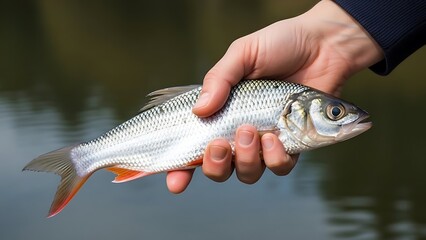 Fisherman's reward, showcasing a freshly caught silver fish in sunlight