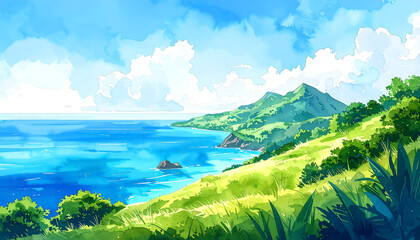 島の高台から見た景色_generated by AI