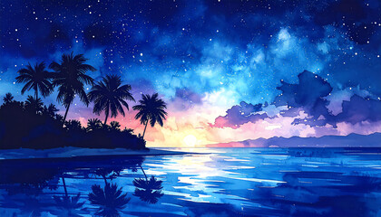 南国の夕焼けと星空_generated by AI