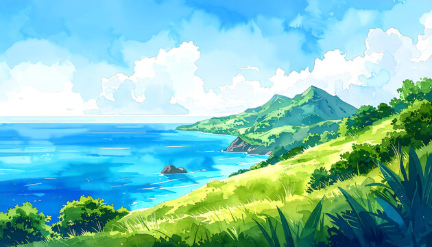 島の高台から見た景色_generated by AI