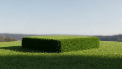Lush Green Platform on Grassy Hillside Stage for Product Display
