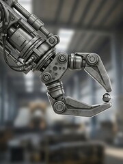 Metal Robot Arm Holding a Shiny Sphere Precision Industrial Setting