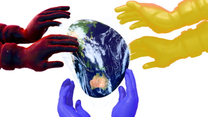 Consequence of global conflict: Geopolitical crisis in Asia: Realistic Asia-Pacific region twisted and crushed by global power conflict - Destruction concept 3D render.