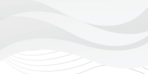 Minimalist abstract white and grey wave background. Modern clean flowing lines with smooth gradient and soft curves. Elegant futuristic design for business presentation, web banner, and backdrop