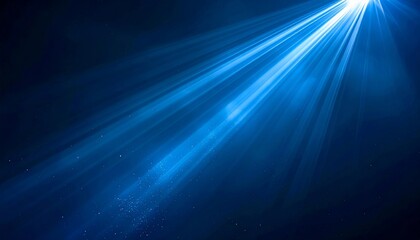 Blue light beams cascade down from a bright source against a dark background, dusty effect