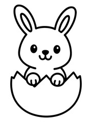 Obraz premium Springtime Surprise: A charming bunny peeks out from a cracked eggshell, capturing the essence of springtime and new beginnings. 