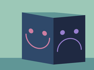 Shifting moods, mood shift. From happy to sad and reverse. Emotional change, mood fluctuation conceptual illustration. 