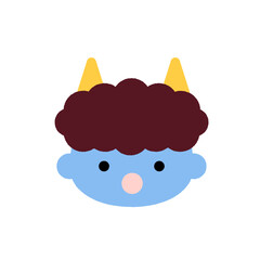 節分のかわいい青鬼の顔アイコンイラスト｜子ども向け日本行事のシンプルキャラクター