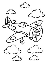 Soaring Dreams: An illustration of a vintage airplane gracefully glides among fluffy clouds, evoking a sense of wonder and childhood nostalgia.