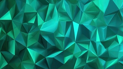 Abstract Background of Emerald Green and Teal Geometric Facets with Angular Shapes and Iridescent Sheen Creating a Textured Surface