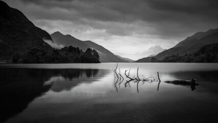 View across Loch Shiel during late autumn evening in Scotland at Glenfinnan, Lochaber, UK