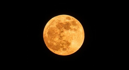 Fototapeta premium Detailed Lunar Surface Radiating an Ethereal Orange Glow Against the Black Void