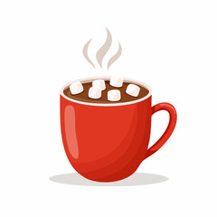 Obraz premium Steaming Hot Chocolate with Marshmallows in a Red Mug Illustration.