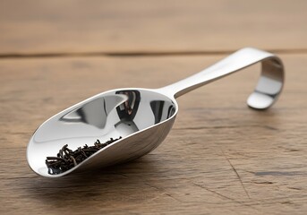 Elegant stainless steel tea scoop, a culinary essential on rustic table
