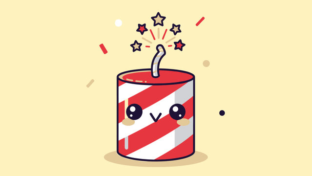 Adorable cartoon firecracker character with a happy face spreading cheer and excitement for special occasions and festivities, bursting with vibrant sparks and confetti