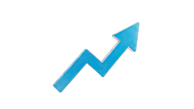 3D Blue Arrow Graph Showing Increase on transparent background - Powered by Adobe