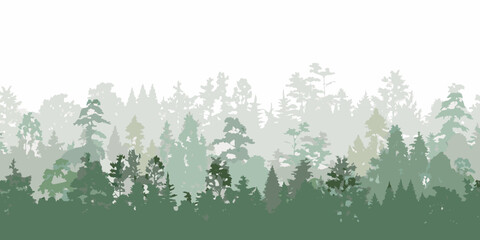 Serene forest landscape with layered silhouettes of trees in soft green hues © Rakesh