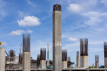 New construction site with crane and mechanical equipments on daylight sky background. construction industry. High-speed train of Chinese made For Thailand. Transportation infrastructure construction.