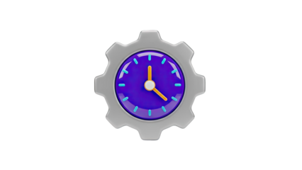 3D Clock Gear Icon on transparent background