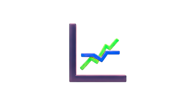 3D chart graph rising with two lines on transparent background - Powered by Adobe