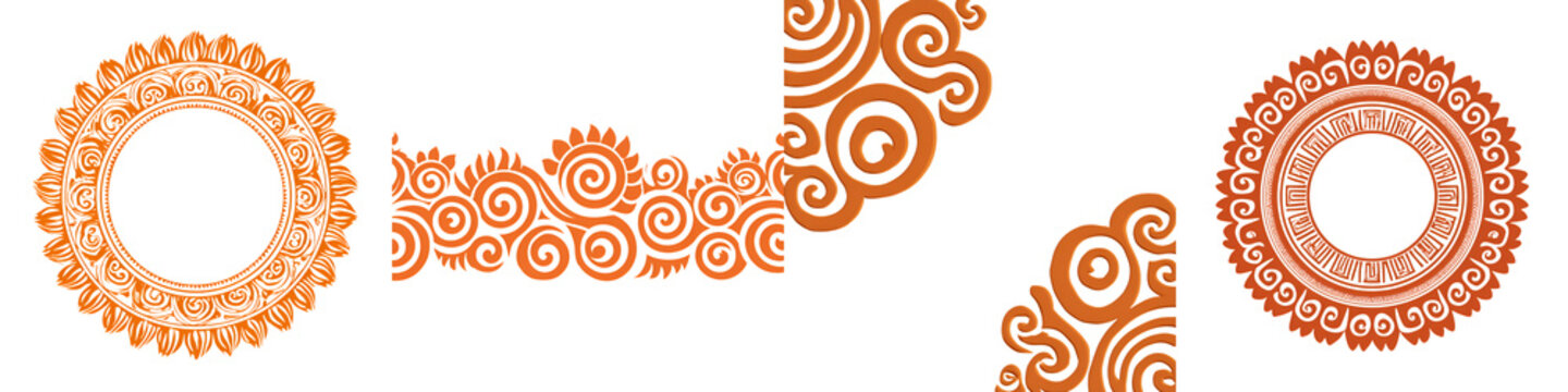 Set of henna tattoo elements, mandala and borders. Oriental design, isolated.