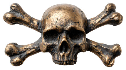 Brass Skull and Crossbones: Detailed Close-up of Antique Pirate Symbol isolated on transparent...