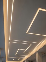 Contemporary ceiling design with recessed linear lighting and gray background