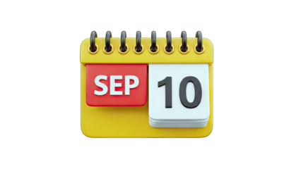 3D calendar icon showing September 10 on transparent background