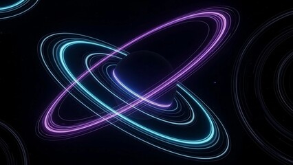 Cincin neon ungu dan biru yang cerah di angkasa