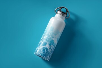 Minimalist White Canteen Mockup with Blue Sea Foam Texture