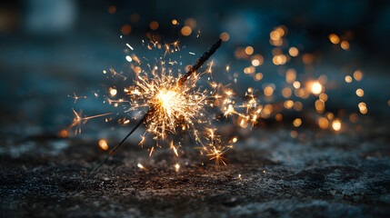 Silvester, New Year's Eve, Festival Party New Year 2026, new years eve Fireworks background banner panorama - firework and sparklers on rustic dark blue night sky texture