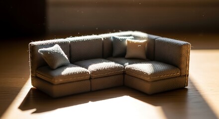 Miniature sofa bathed in sunlight creating peaceful interior scene