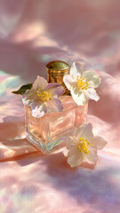 
The filigree enamel process is super realistic and delicate. At the center of the picture is a bottle of perfume, three jasmine flowers, light and translucent petals, wavy folds at the edges, yellow 