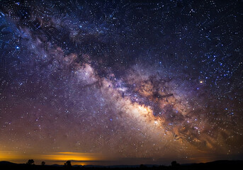A breathtaking view of the Milky Way galaxy stretching across the night sky, filled with stars and cosmic dust, evoking a sense of wonder and the vastness of the universe