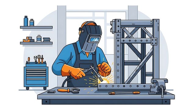 Welder at Work - Illustration of a Skilled Tradesman in Action.