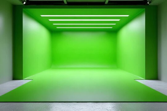 Green Studio Backdrop: An empty green studio offers a vibrant and adaptable space for creativity. Designed for versatile use