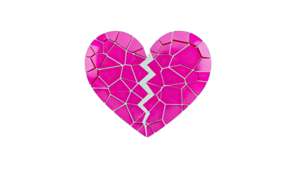3D Broken Pink Heart Abstract Mosaic on transparent background