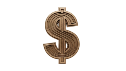 3D Bronze dollar sign symbol on transparent background