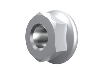 Pro-Quality Silver Flange Nut Fastener Component Isolated on White Background. HD 3D Technical Mechanical Engineering Illustration for Automotive, Industrial Hardware and DIY Home Improvement Projects