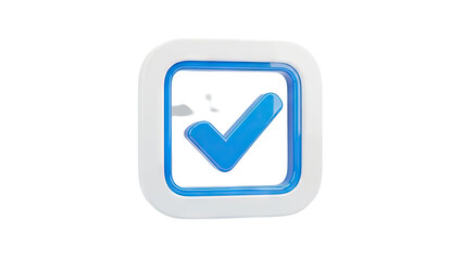 3D Blue checkmark in a square box on transparent background