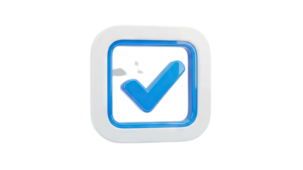 3D Blue checkmark in a square box on transparent background