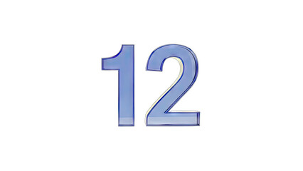 3D Blue Number 12 with Glass Effect Isolated on White on transparent background