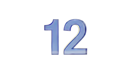 3D Blue Number 12 with Glass Effect Isolated on White on transparent background