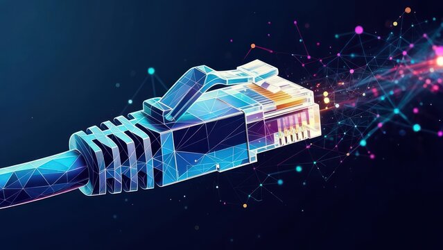 Network connection, digitally rendered.  Abstract RJ45 connector - Powered by Adobe