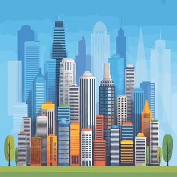 Chicago City Skyline Illustration with Green Park