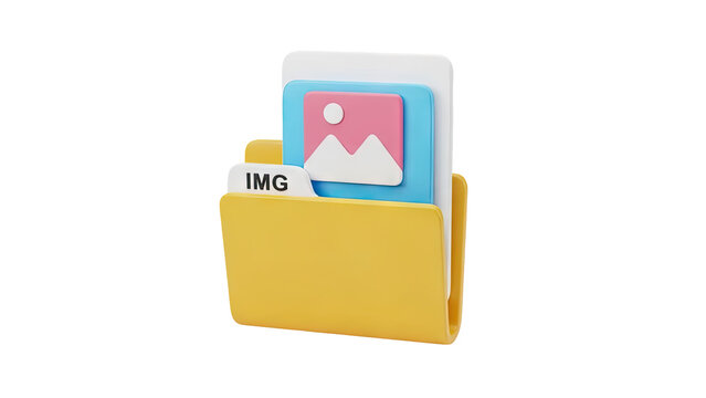 3D Folder Icon with Images and IMG Label on transparent background